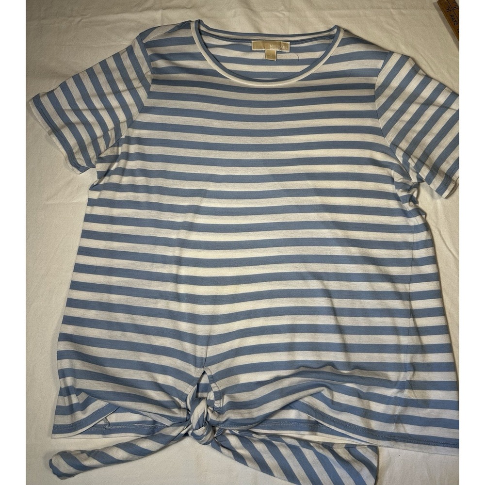 Michael Kors Women's Striped Short Sleeve Shirt With Ties In Front